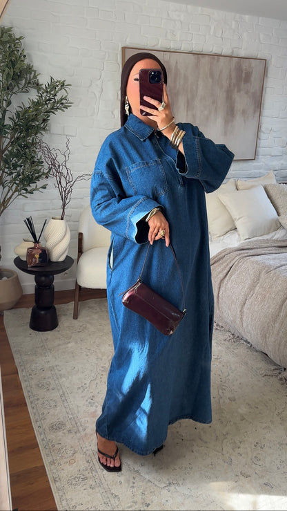 Chemise ultra longue sans fentes en jean brut à fermeture | Denim brut