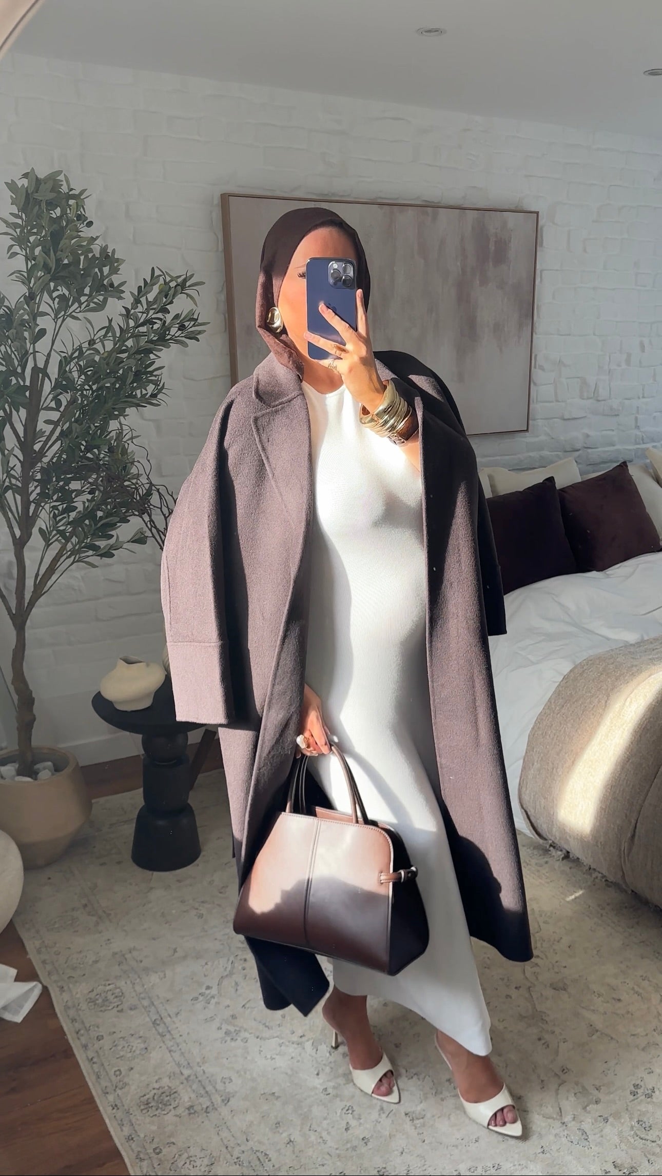 [GAMME PREMIUM] Manteau long en laine véritable fait main à ceinture | Marron dark chocolat