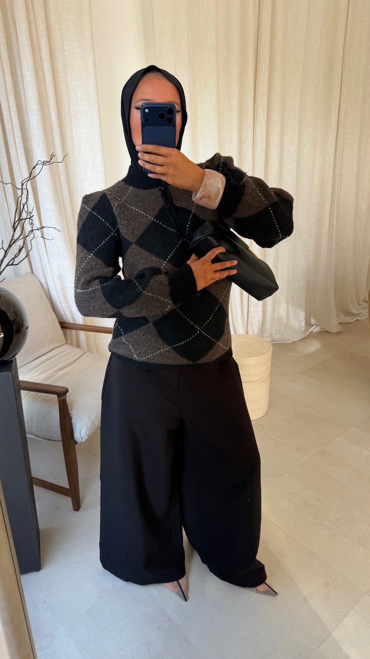 [GAMME PREMIUM] Pull ultra doux à carreaux ALYMPE | Marron et noir