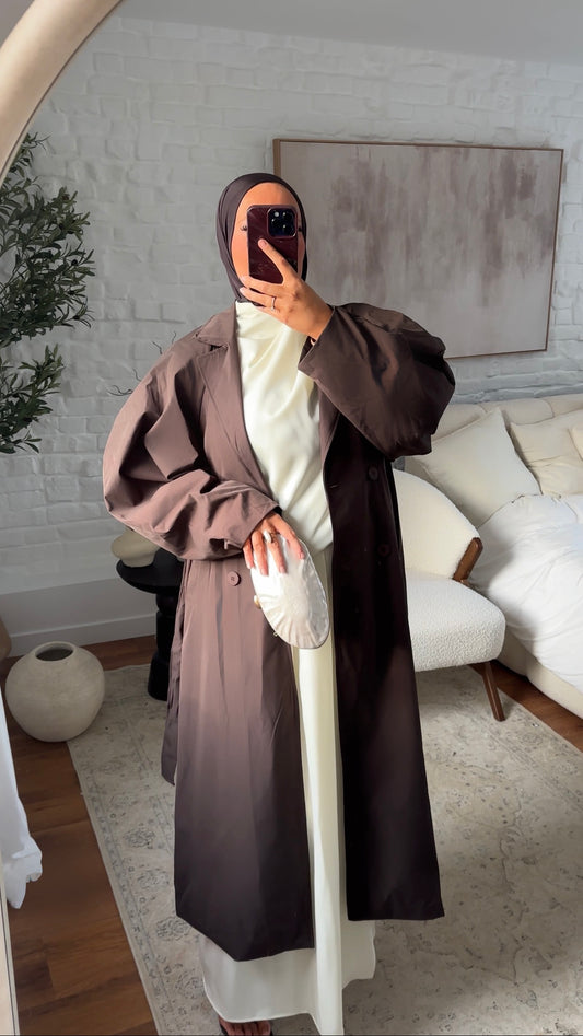 Trench ultra long à manches bouffantes | Marron
