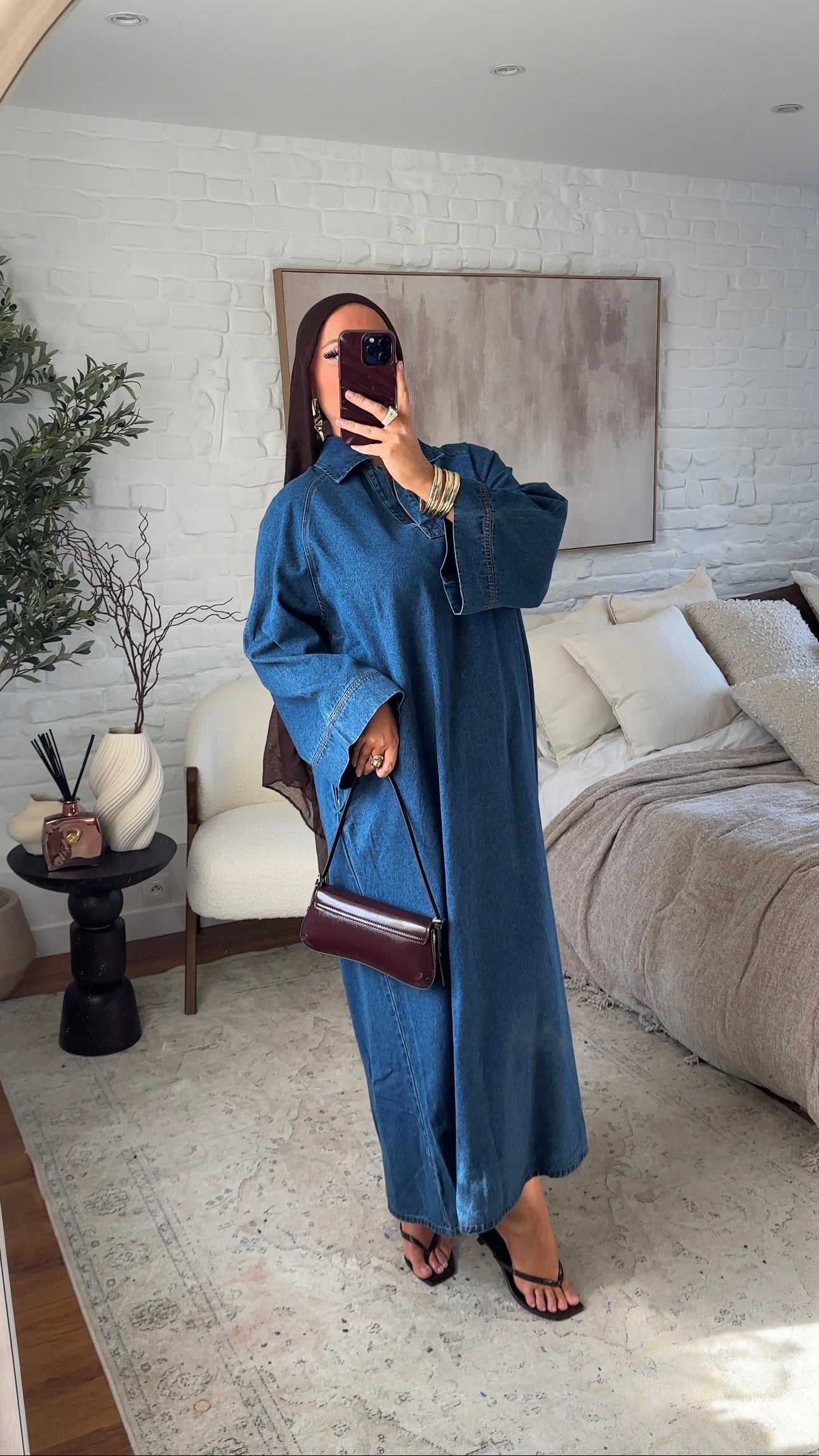 Chemise ultra longue sans fentes en jean | Denim brut