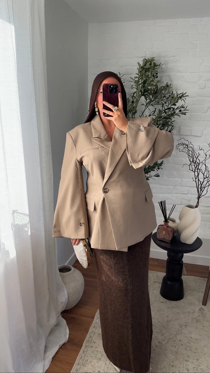 [GAMME PREMIUM] Blazer cache cœur oversize à boutonnage | Beige