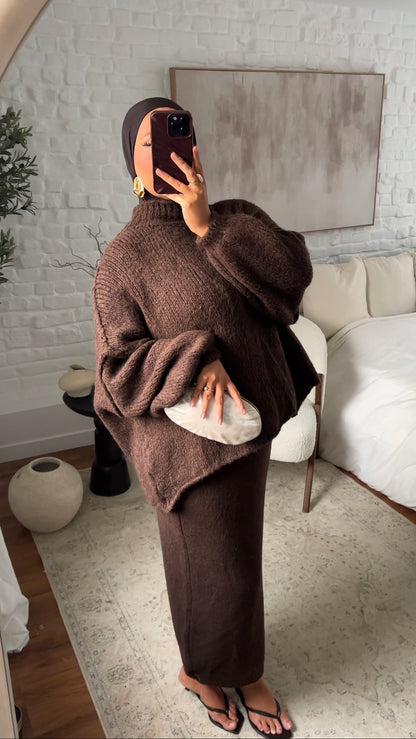 Jupe longue en maille | Marron
