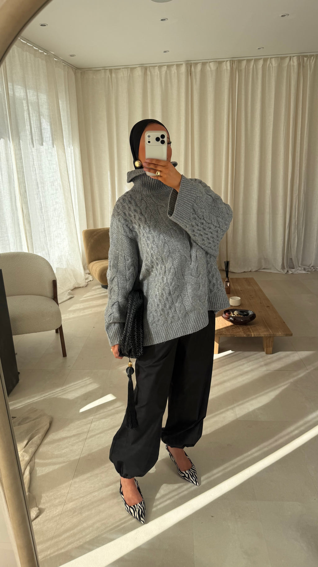[GAMME PREMIUM] Pull à col montant ultra chaud OSLO | Gris