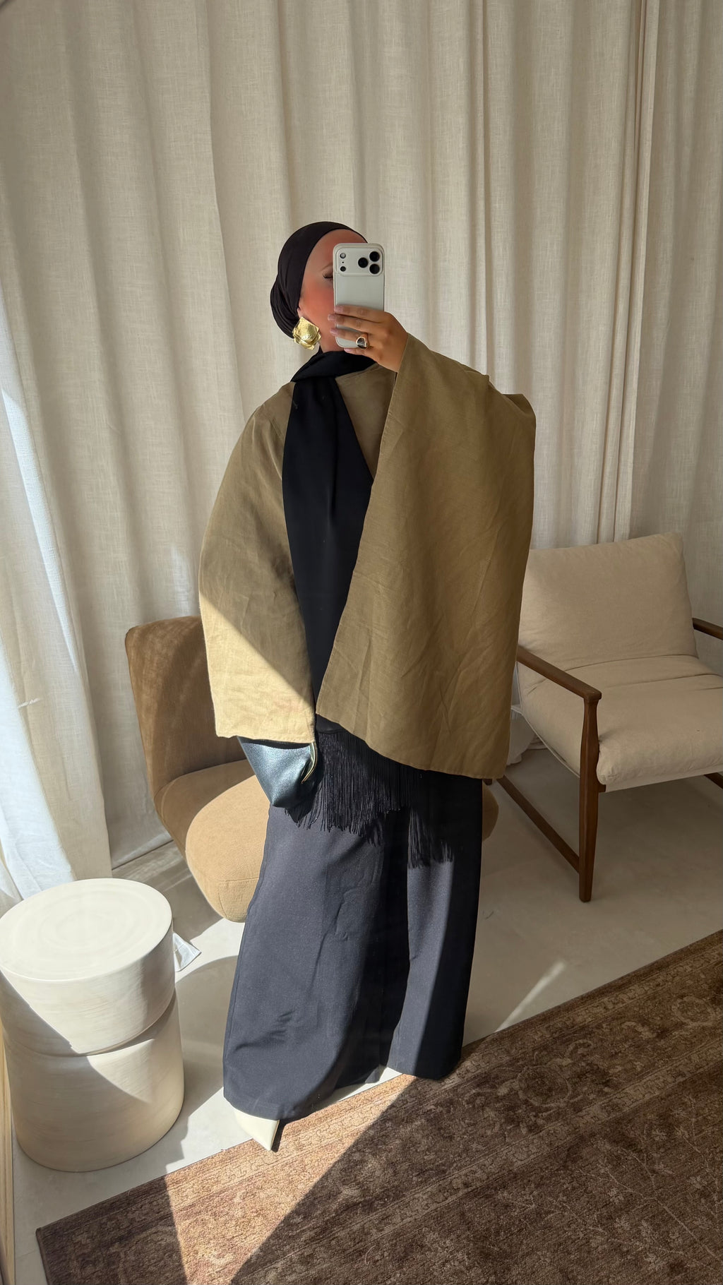 [CRÉATION] Haut avec cape intégrée 100% lin | Vert olive