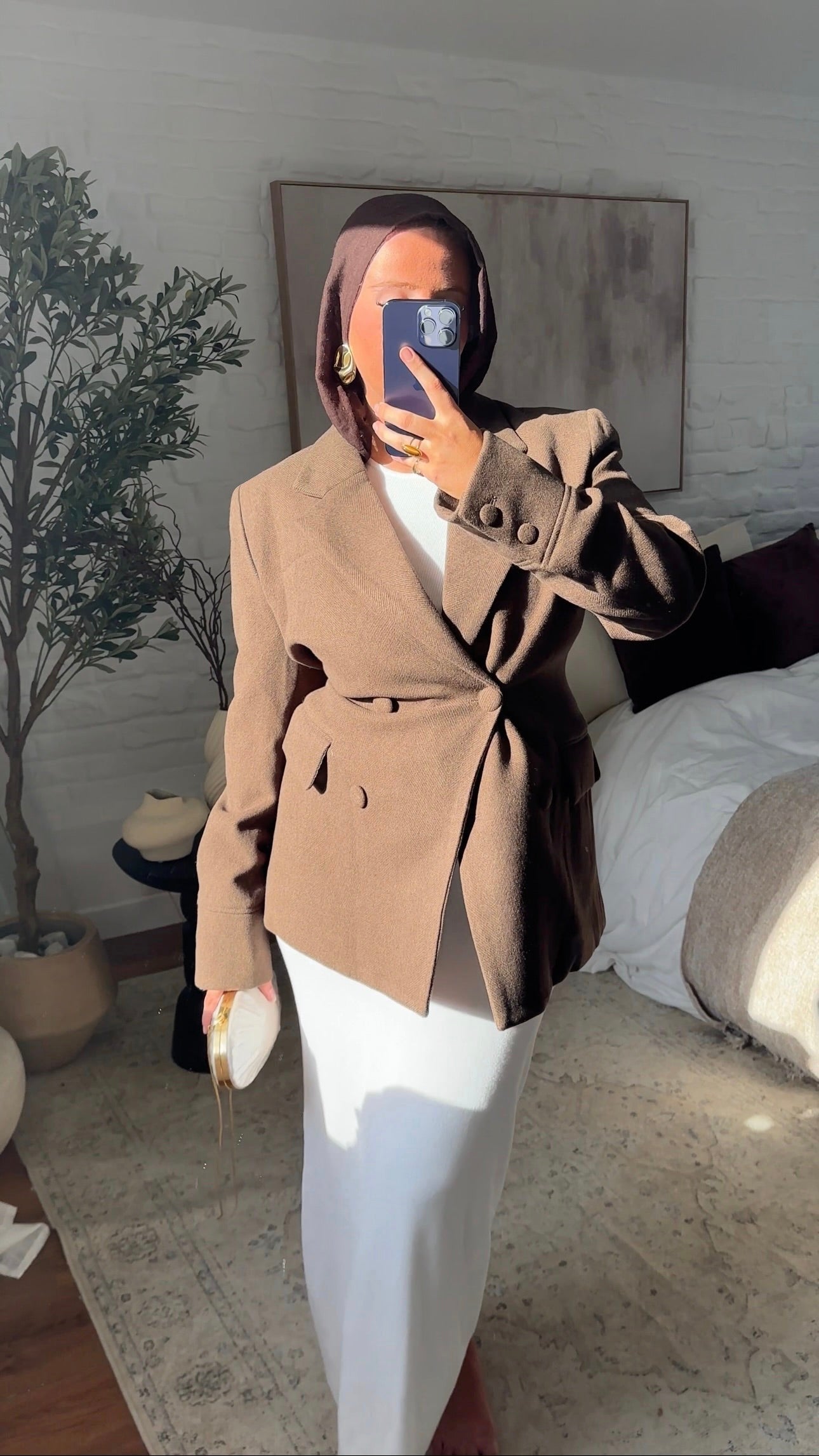 [GAMME LUXE] Veste/manteau cintré en laine véritable | Marron