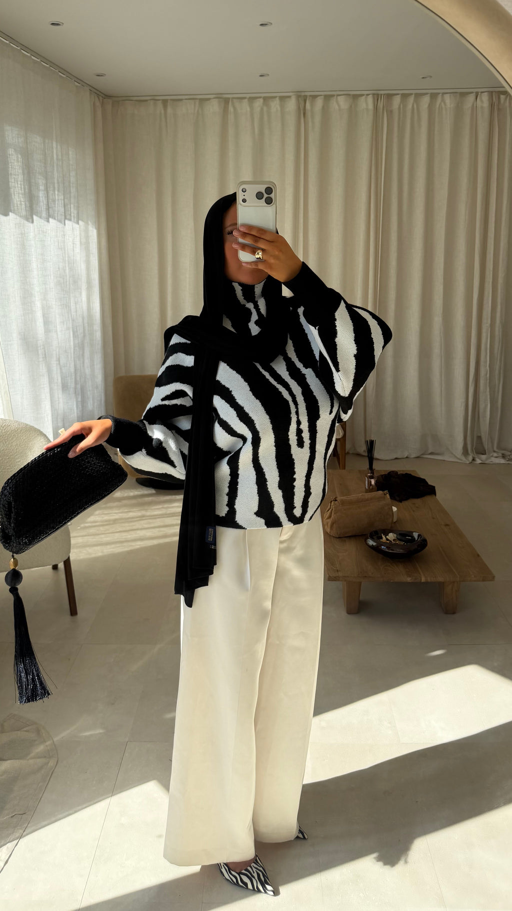 Pull ultra large zébré AZIA | Noir et blanc