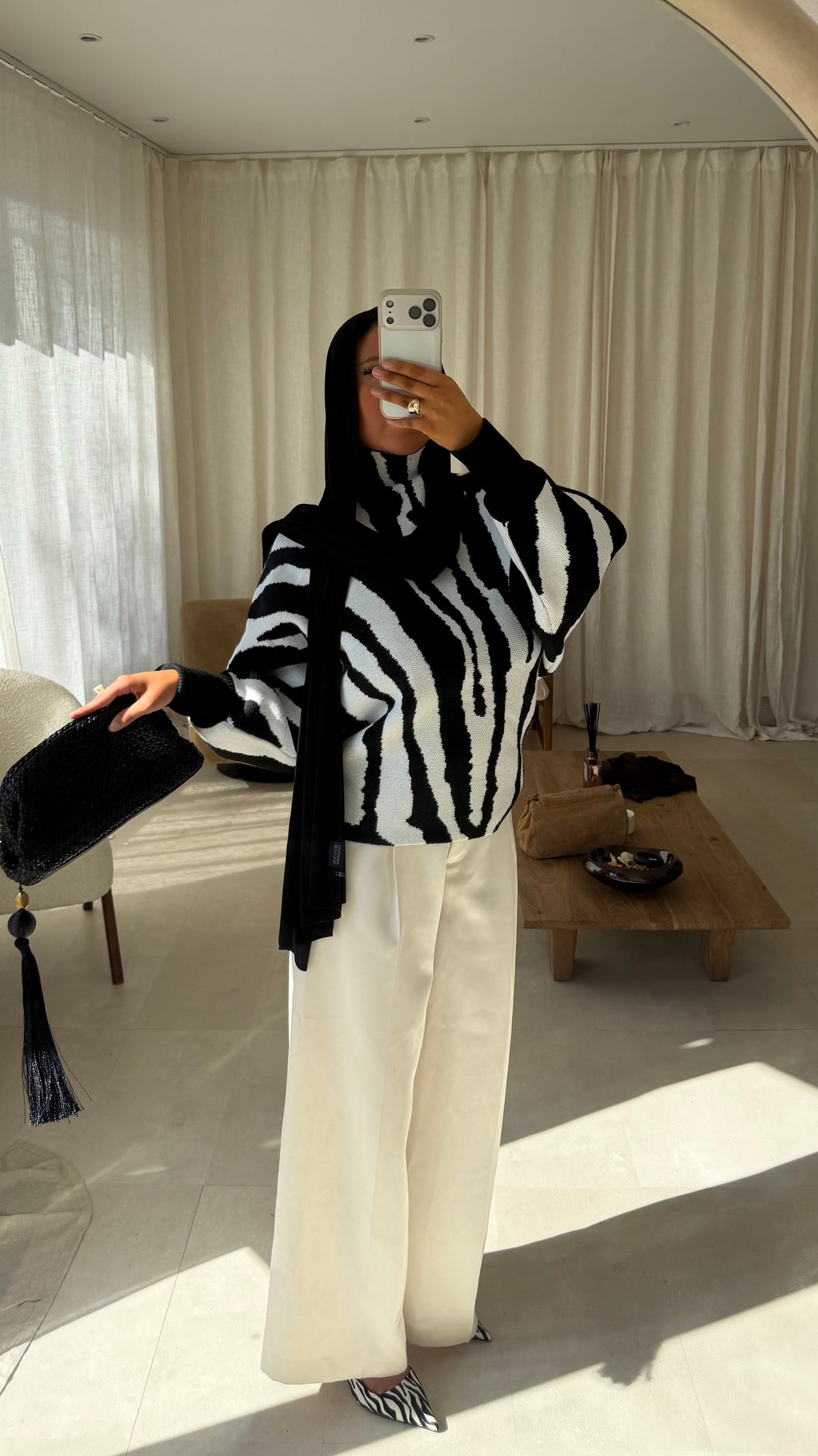 Pull ultra large zébré AZIA | Noir et blanc