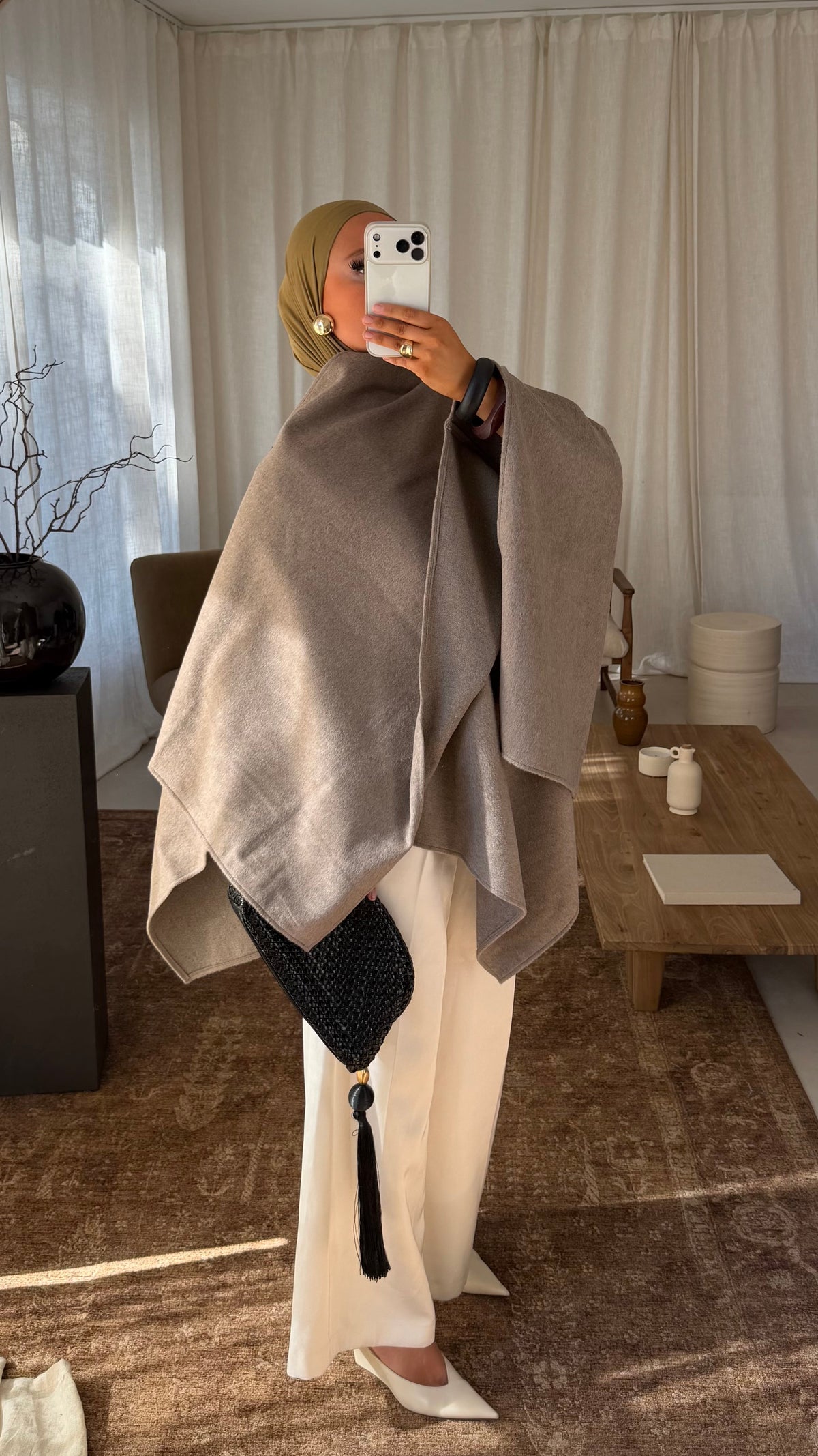[GAMME LUXE] Manteau cape en laine | Taupe