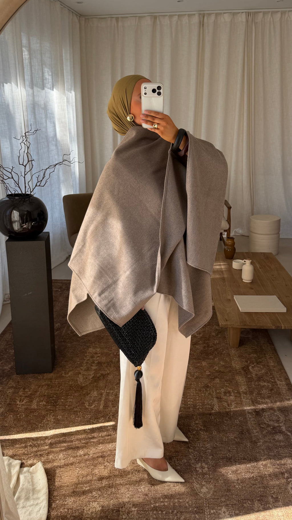 [GAMME LUXE] Manteau cape en laine | Taupe