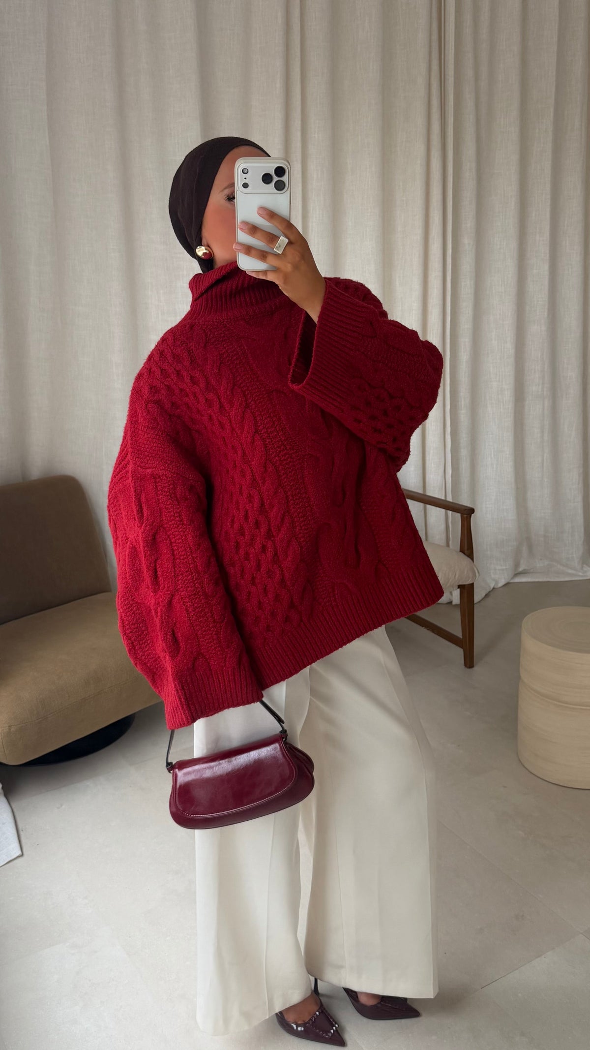 [GAMME PREMIUM] Pull à col montant ultra chaud OSLO | Rouge