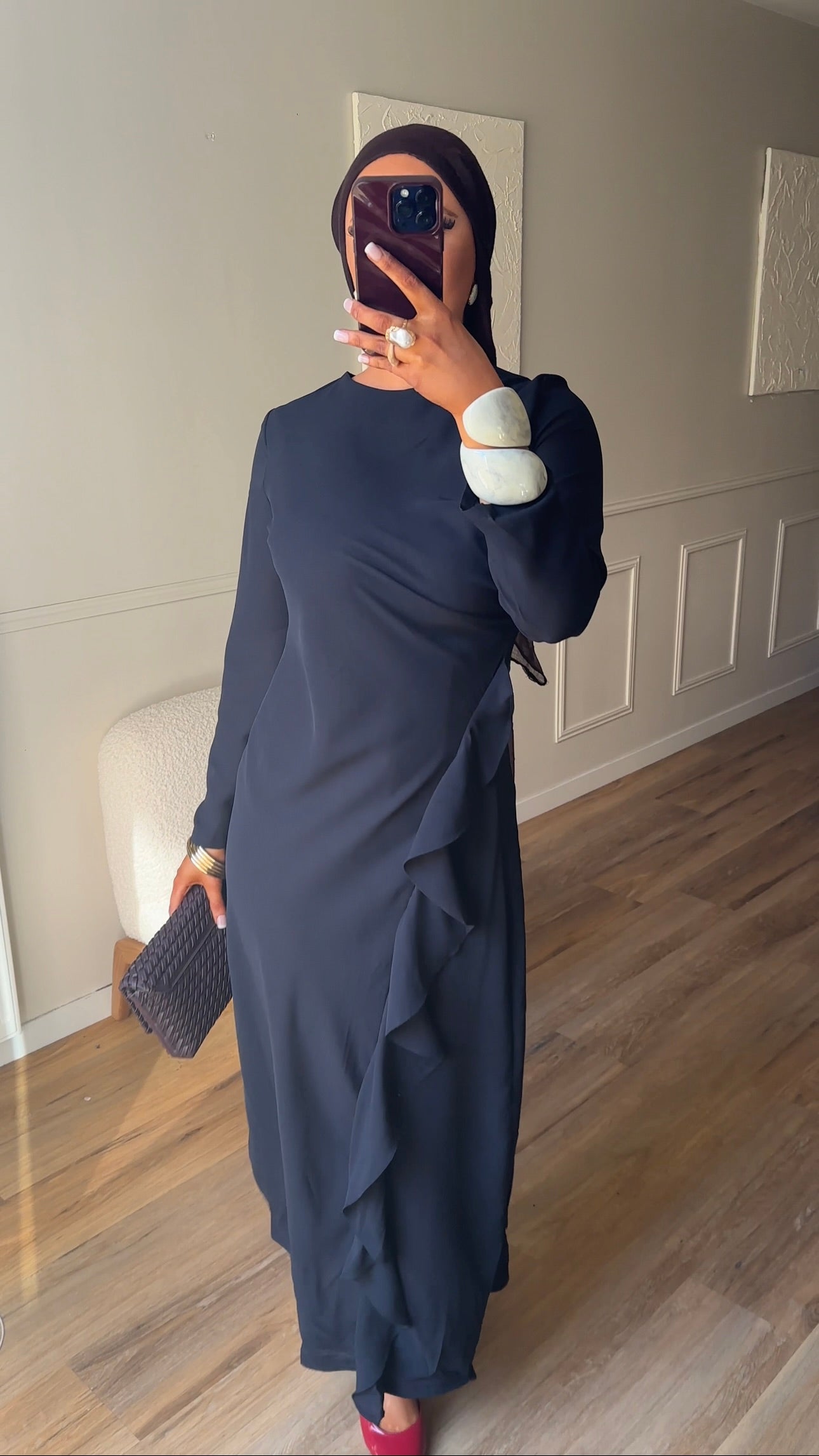 Robe longue à volant | Noir