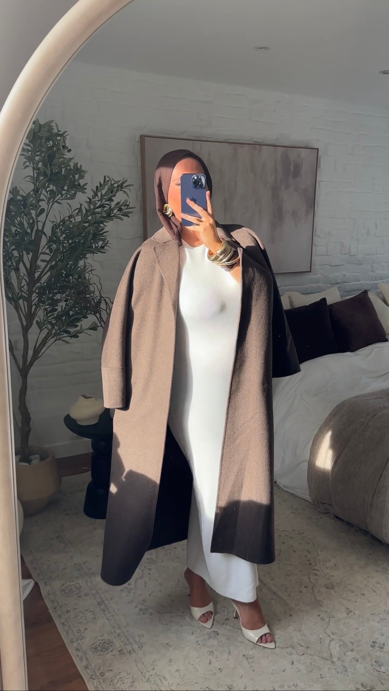 [GAMME LUXE] Manteau long en laine véritable fait main à ceinture | Marron