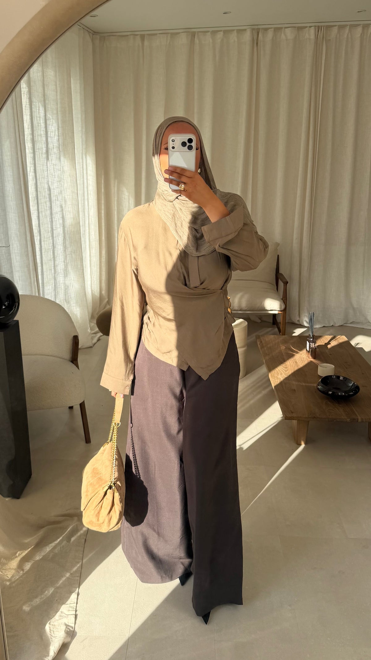 Haut asymétrique satiné AYA | Camel