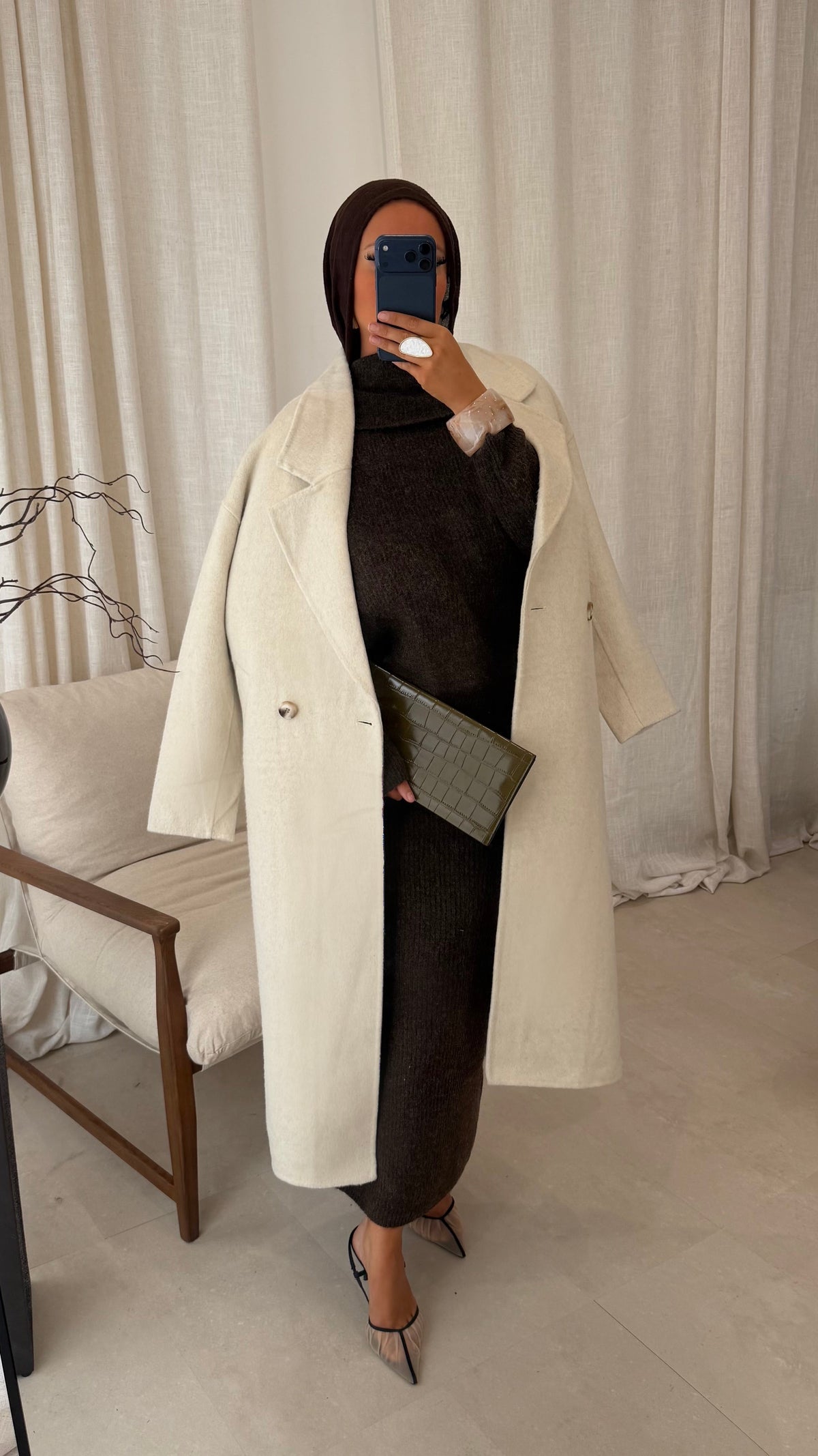 [GAMME PREMIUM] Manteau ultra long en laine véritable | Crème