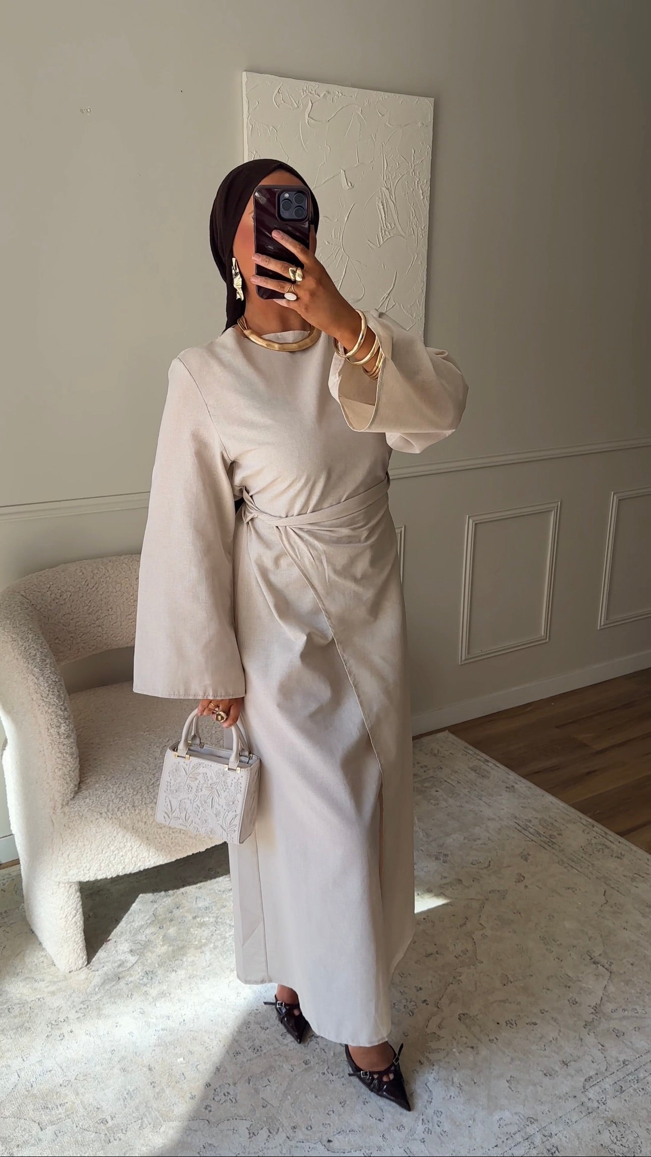 Robe IRIS nouée en coton | Beige