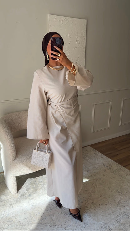 Robe IRIS nouée en coton | Beige