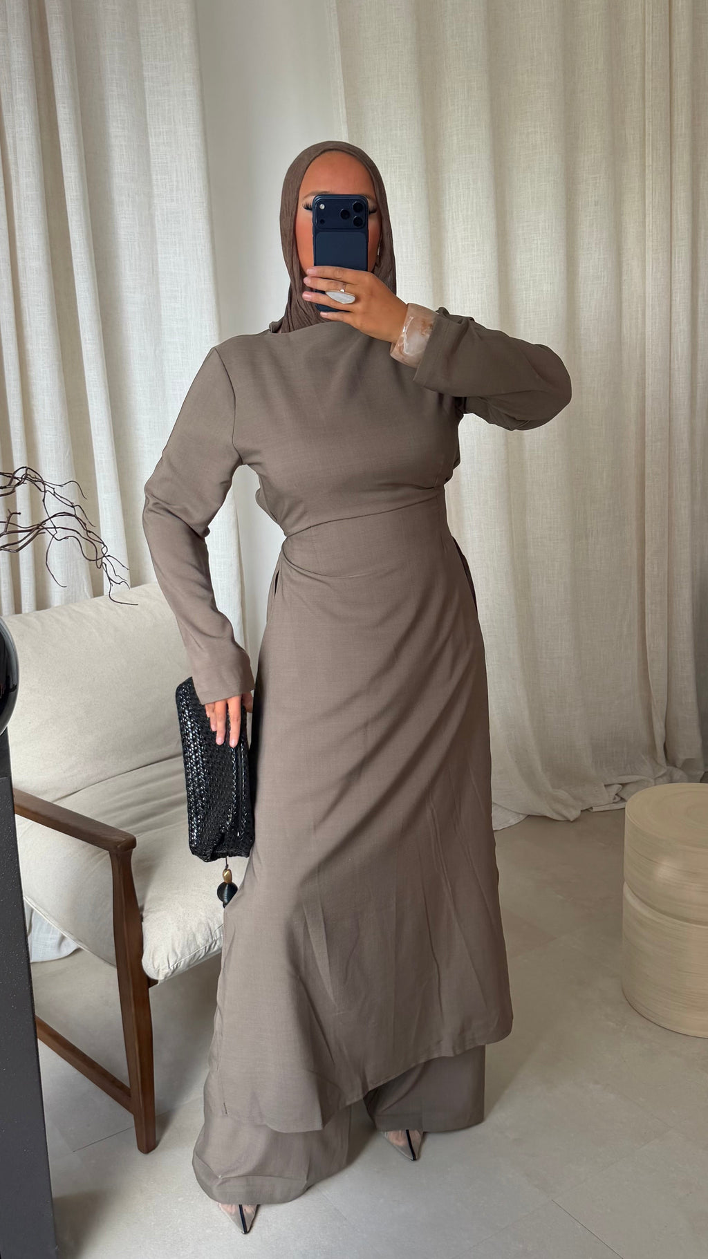 Ensemble deux pièces haut ultra long et pantalon ALBA | Taupe