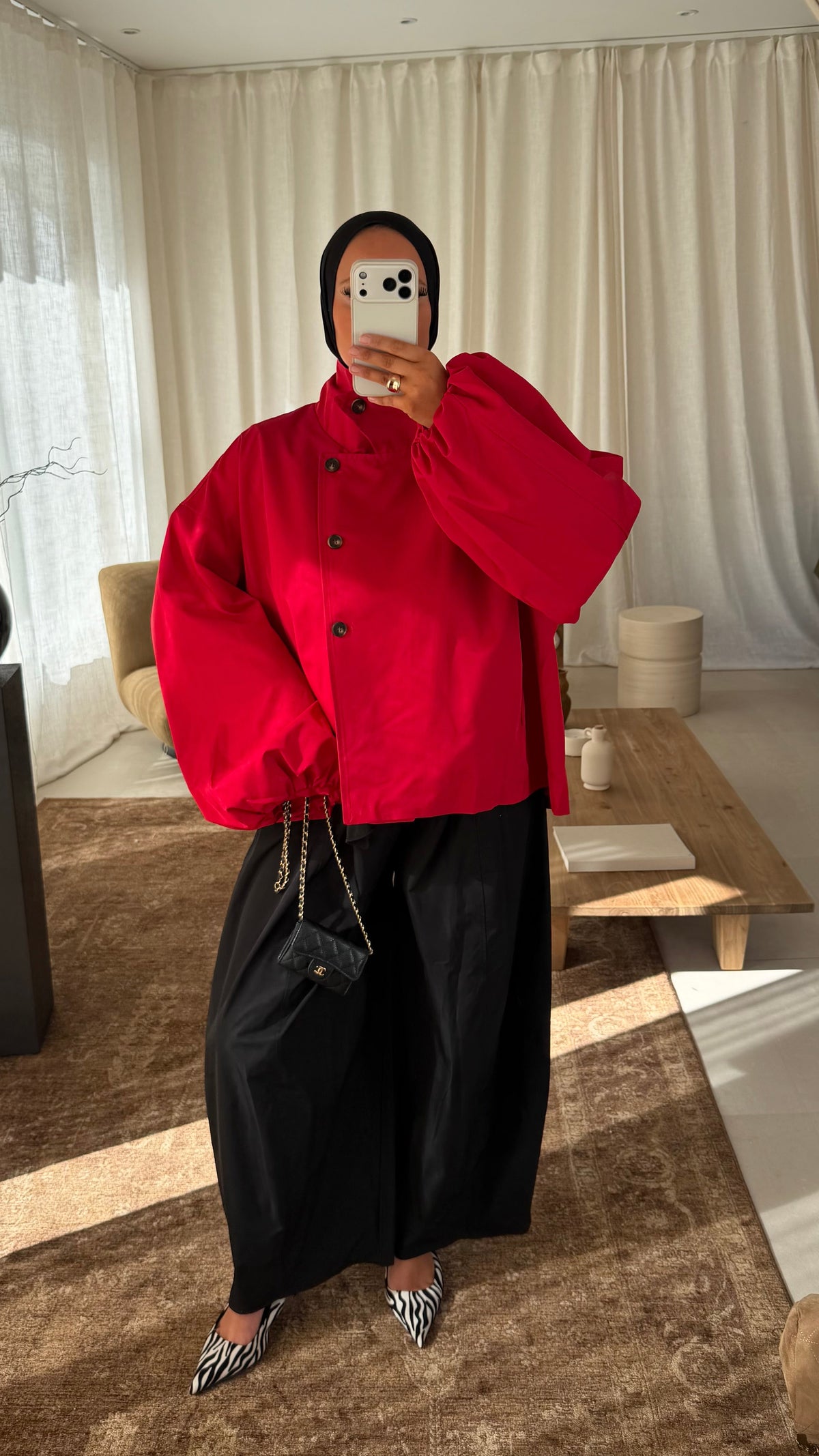 Veste bomber à boutons | Rouge