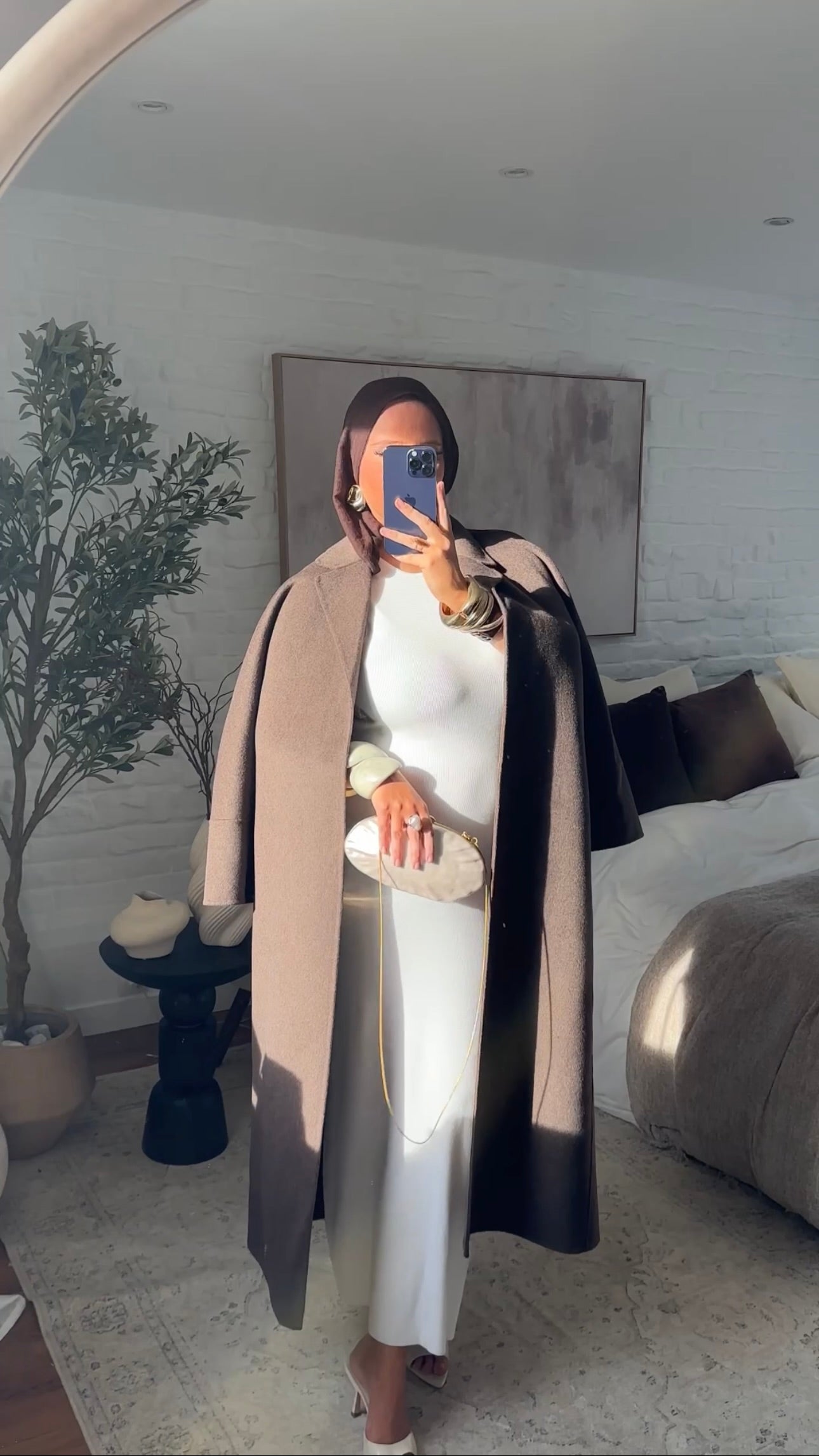 [GAMME LUXE] Manteau long en laine véritable fait main à ceinture | Marron