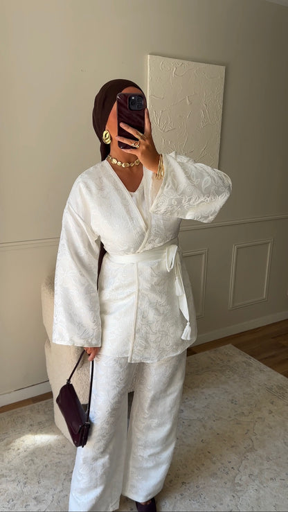 [GAMME LUXE] Ensemble en brocard à ceinture AGATHE | Blanc