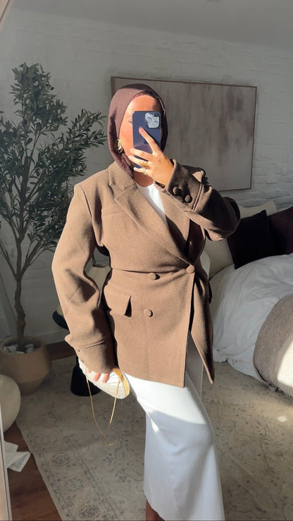 [GAMME LUXE] Veste/manteau cintré en laine véritable | Marron