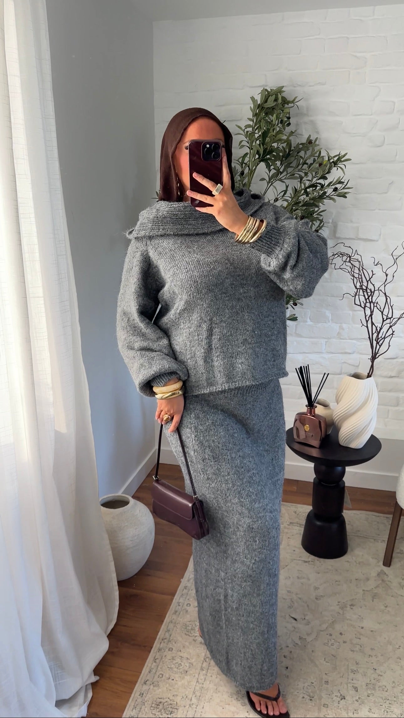 Ensemble ultra chaud en laine et col montant | Gris
