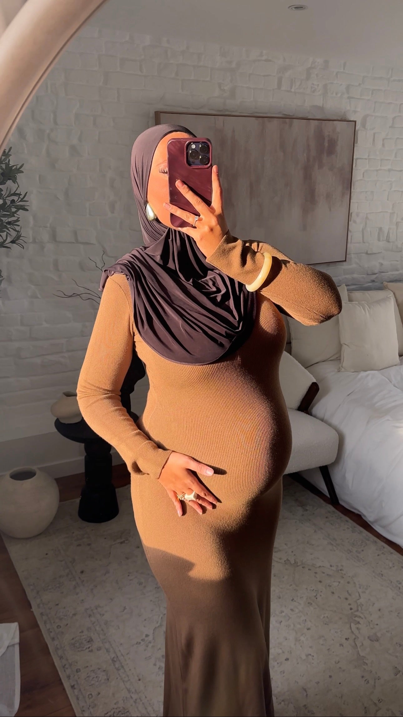 Robe pull ultra longue côtelée en maille épaisse | Camel
