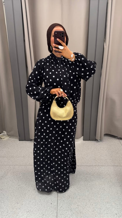 Ensemble doublé ultra long à pois | Noir