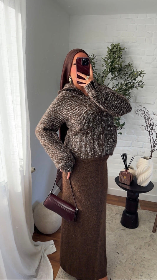 Pull ultra chaud en laine et col montant à fermeture | Marron