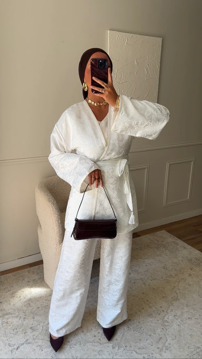 [GAMME LUXE] Ensemble en brocard à ceinture AGATHE | Blanc