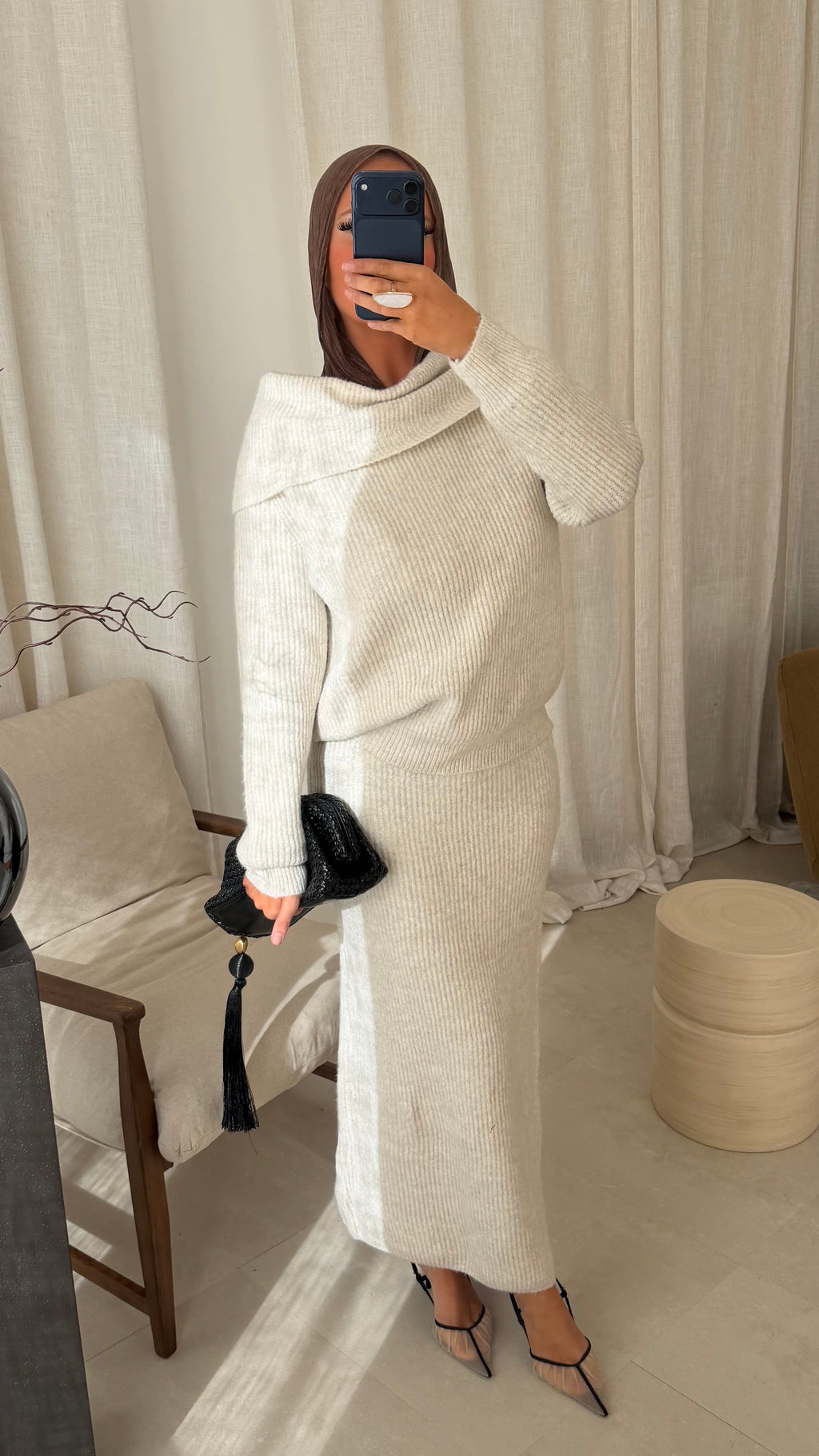 [GAMME PREMIUM] Ensemble en maille côtelée EREL | Crème