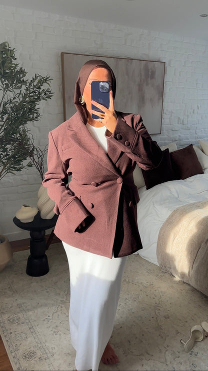 [GAMME LUXE] Veste/manteau cintré en laine véritable | Bordeaux