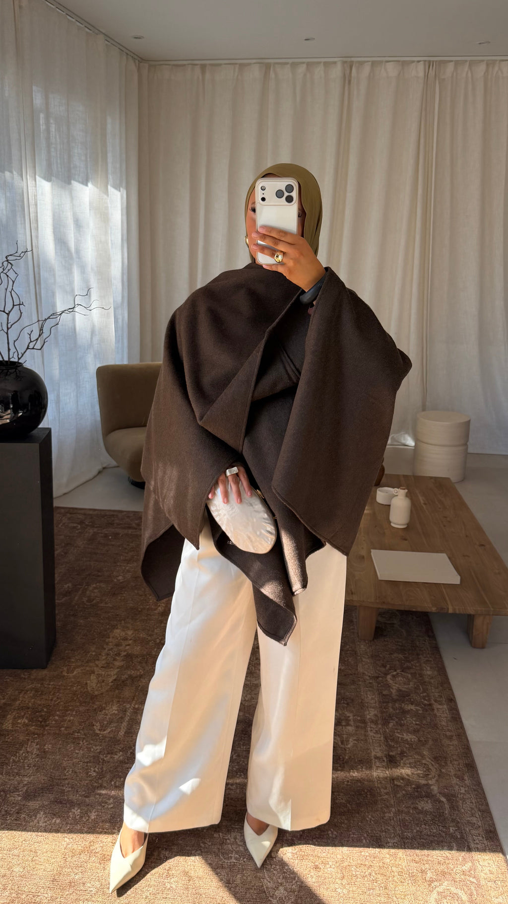 [GAMME LUXE] Manteau cape en laine | Marron