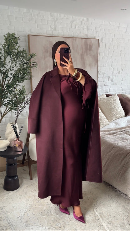 [GAMME LUXE] Manteau ultra long en laine véritable fait main | Bordeaux