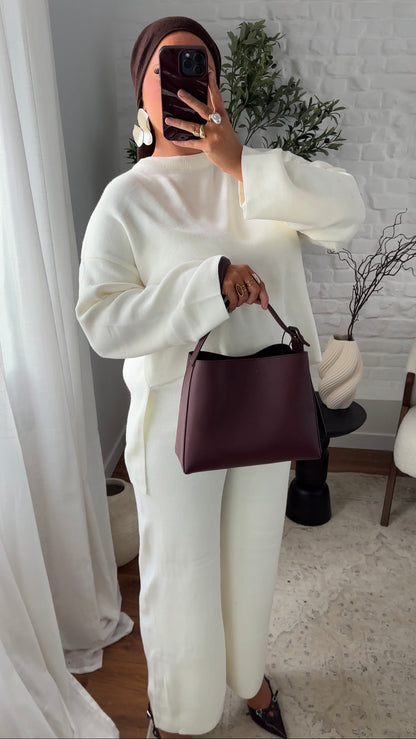 Ensemble comfy en maille à pantalon | Blanc