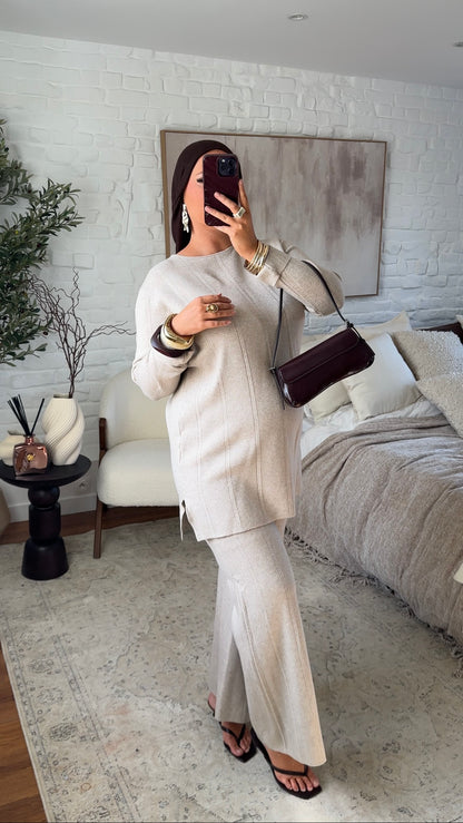 Ensemble comfy en maille à pantalon | Beige