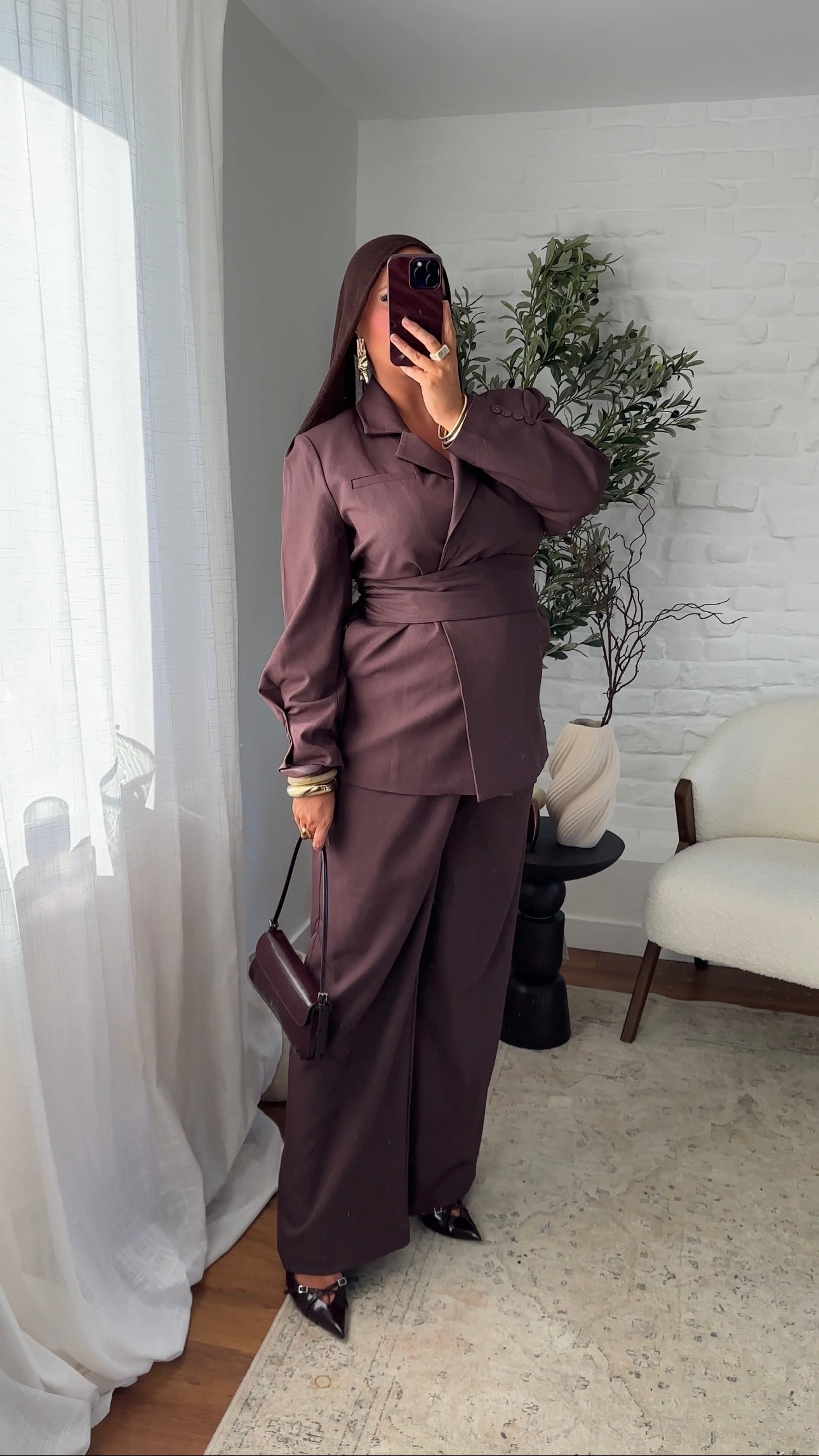 [GAMME PREMIUM] Blazer oversize à ceinture | Bordeaux