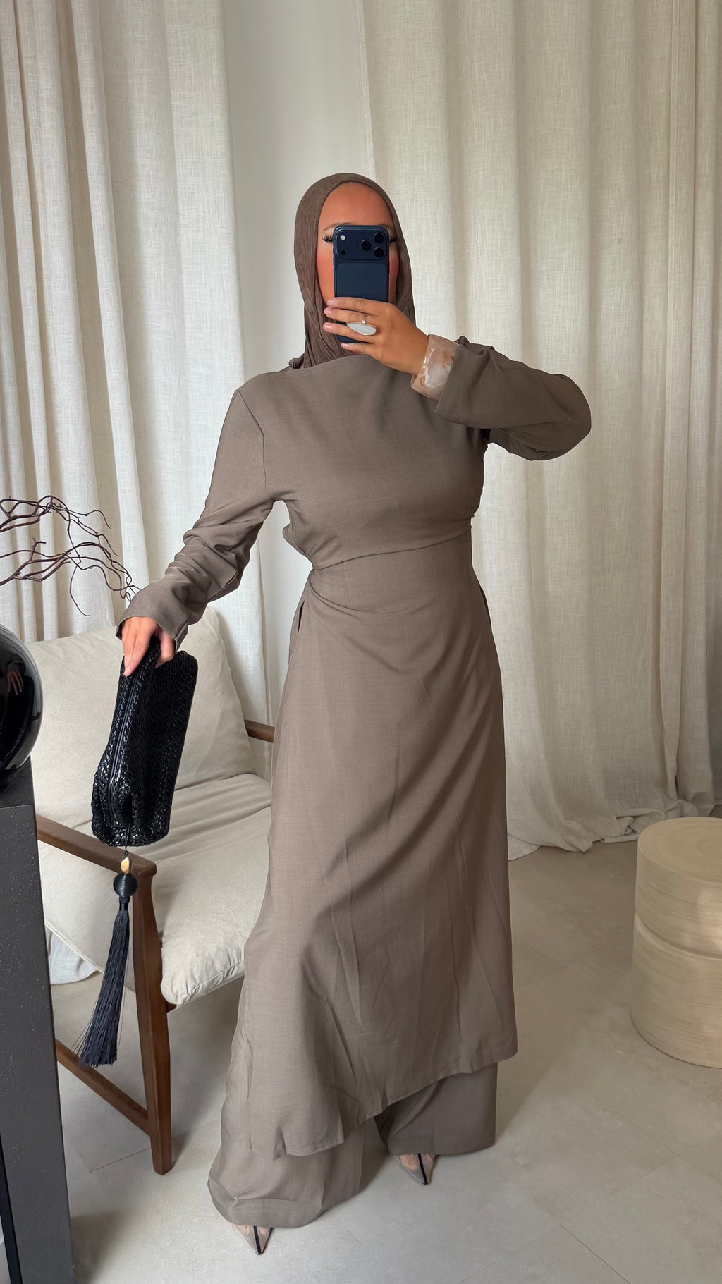 Ensemble deux pièces haut ultra long et pantalon ALBA | Taupe