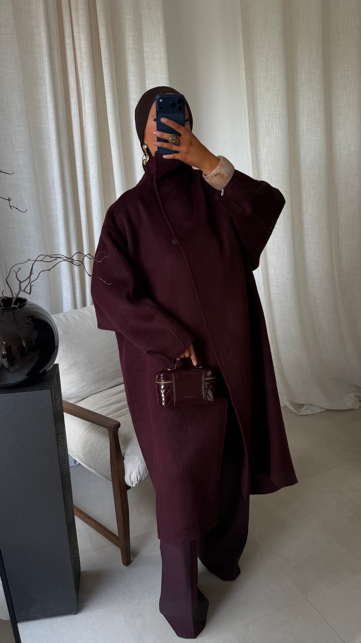 [GAMME LUXE] Manteau long cousu main en laine véritable GAYA | Bordeaux