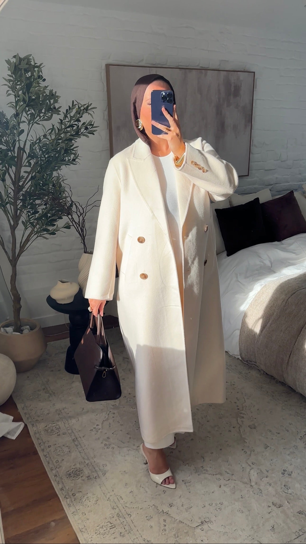 [GAMME PREMIUM] Manteau ultra long fait main en laine véritable Écru | Pré-commande