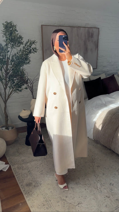 [GAMME PREMIUM] Manteau ultra long fait main en laine véritable Écru | Pré-commande