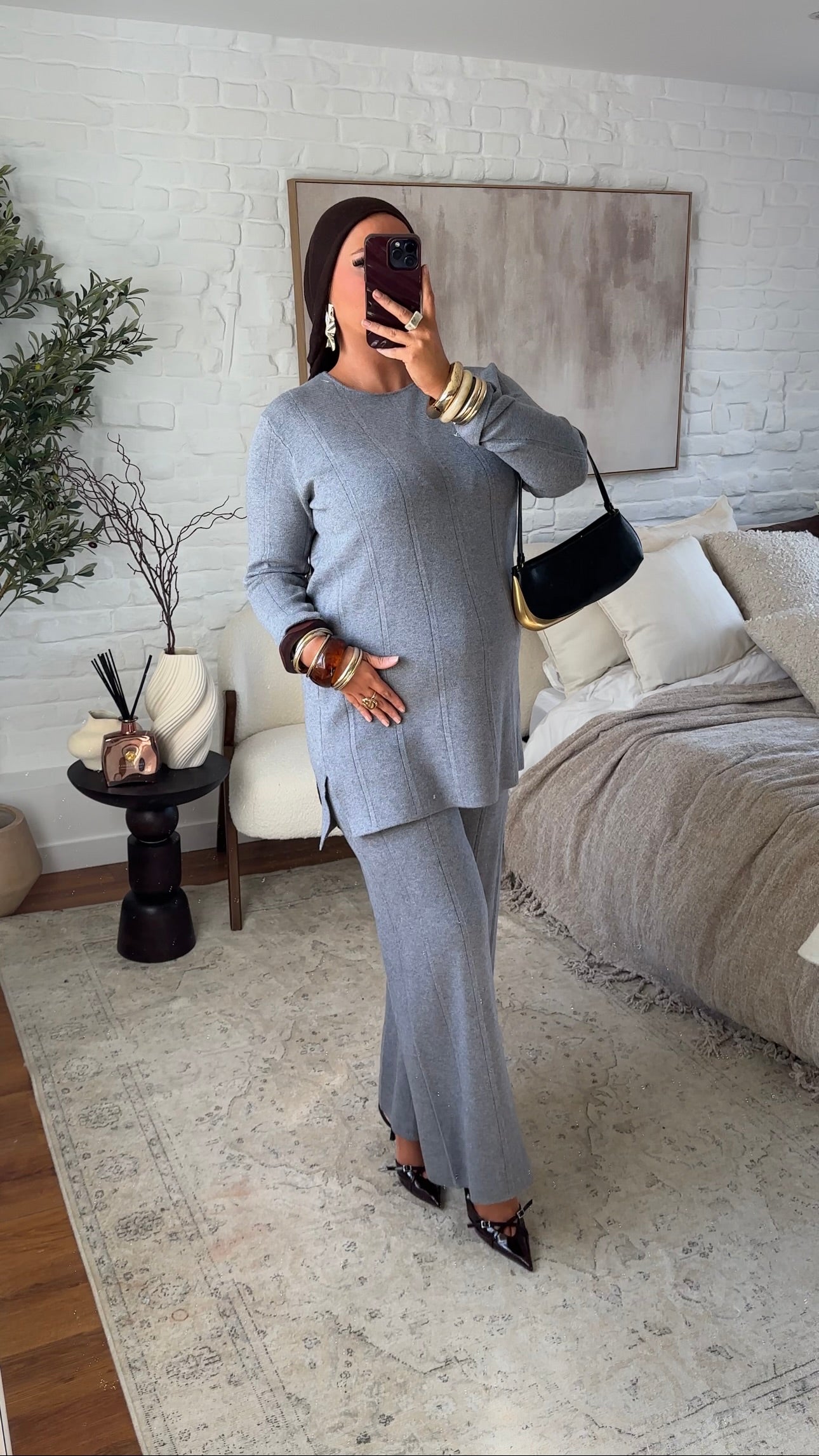 Ensemble comfy en maille à pantalon | Gris
