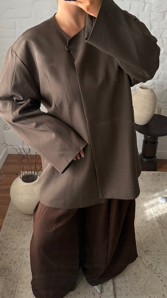 [GAMME PREMIUM] Blazer asymétrique à boutons | Marron