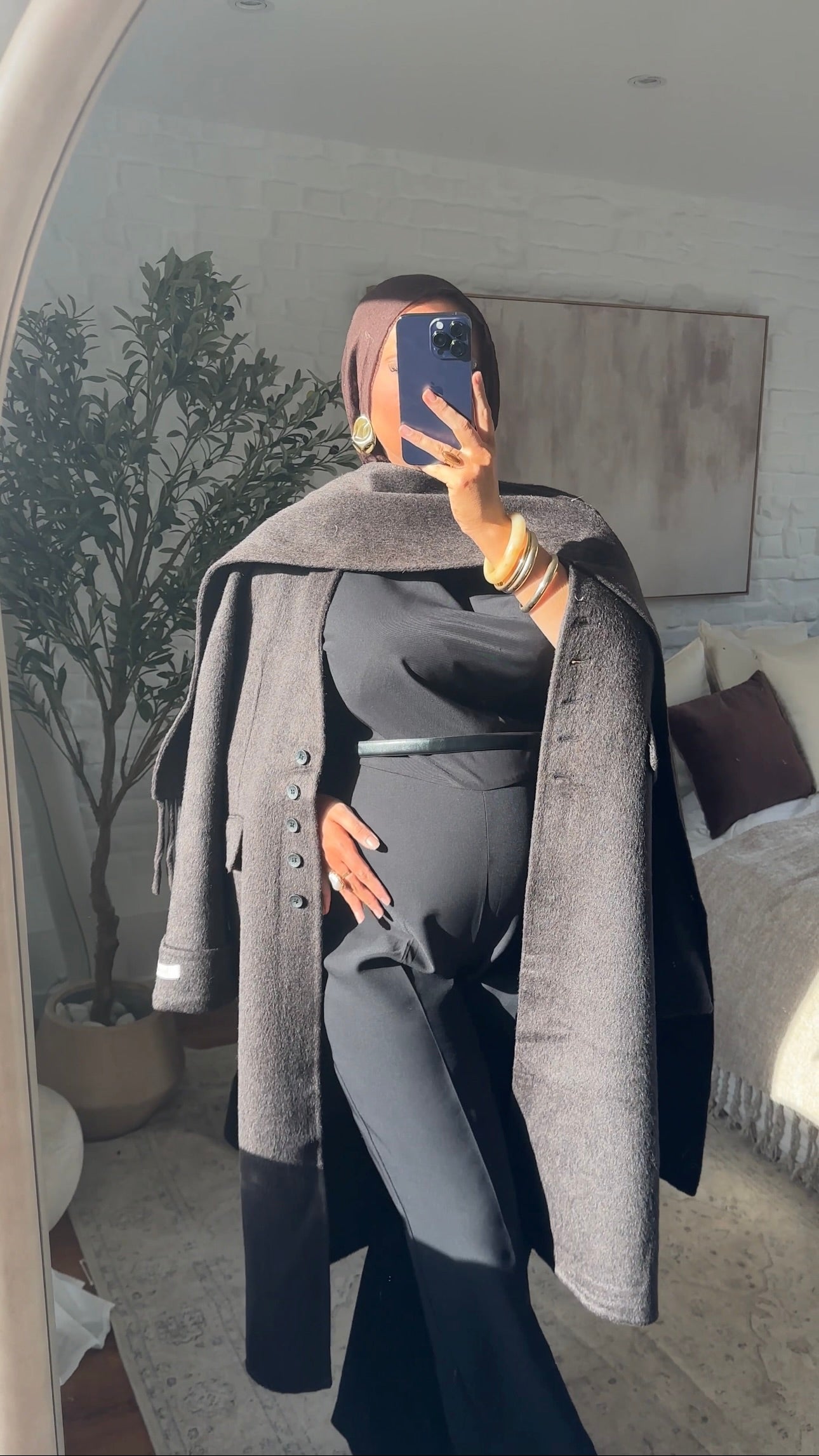 [GAMME LUXE] Manteau long en laine véritable ultra chaud à cape | Marron