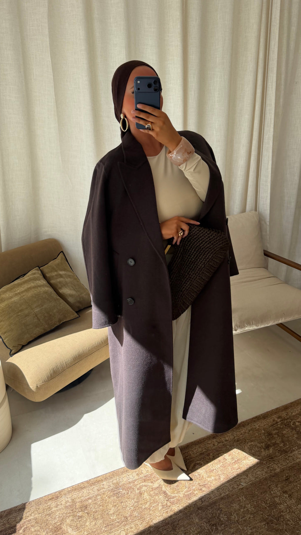 [GAMME LUXE] Manteau ultra long en laine véritable fait main | Dark mocha