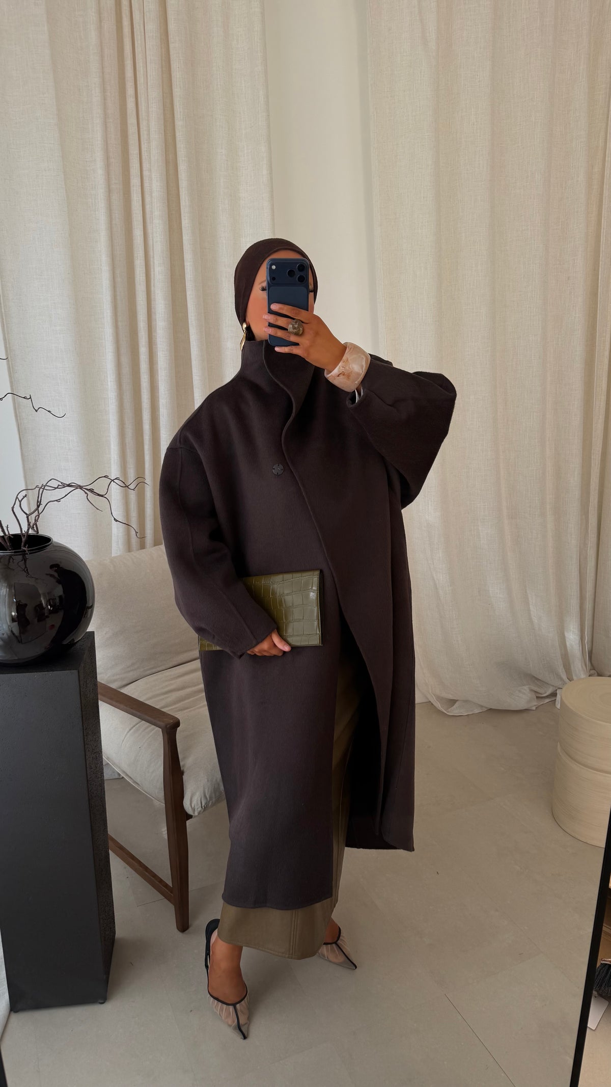 [GAMME LUXE] Manteau long cousu main en laine véritable GAYA | Marron