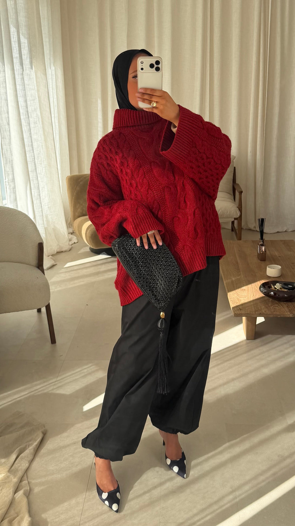 [GAMME PREMIUM] Pull à col montant ultra chaud OSLO | Rouge