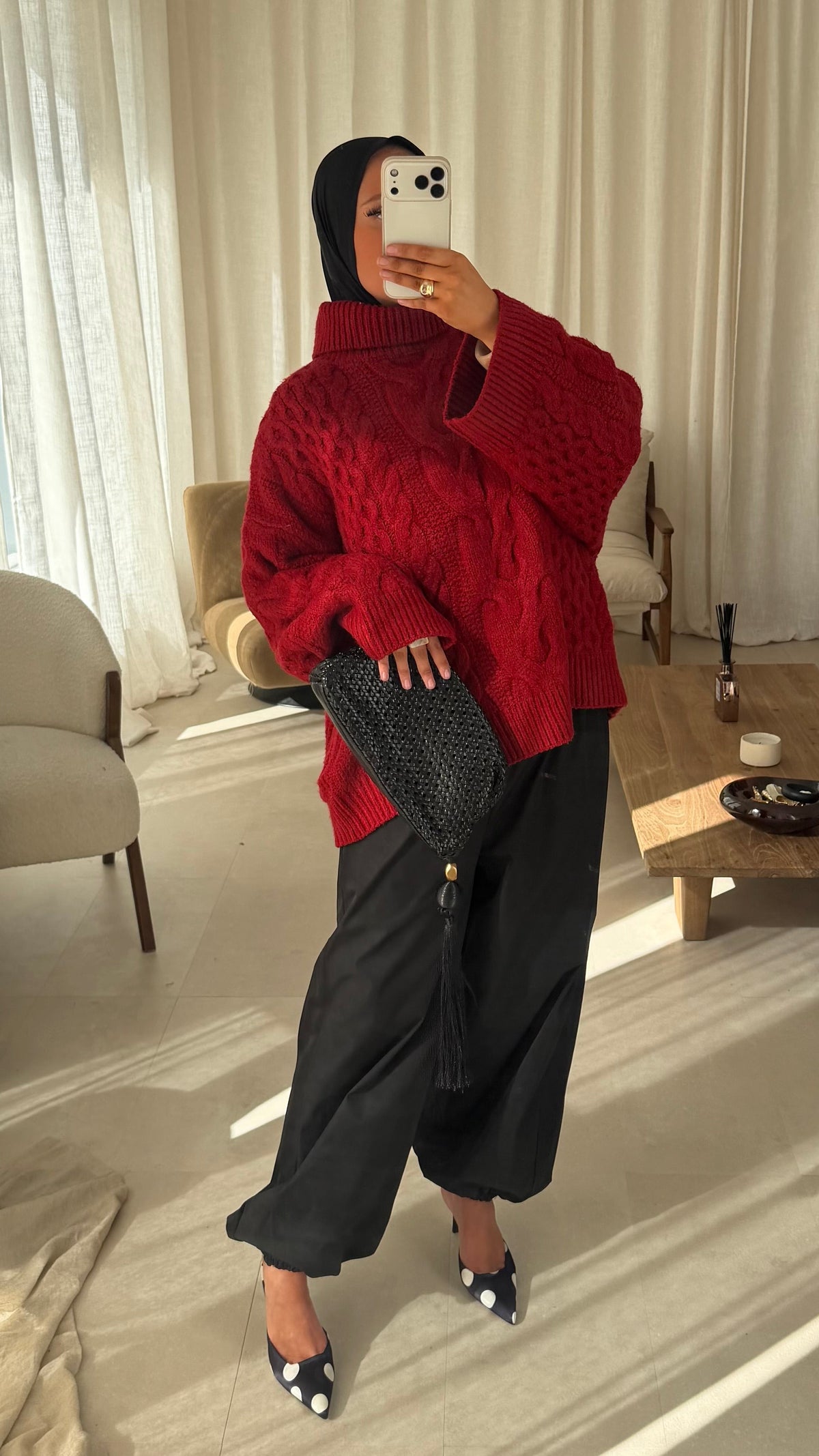 [GAMME PREMIUM] Pull à col montant ultra chaud OSLO | Rouge