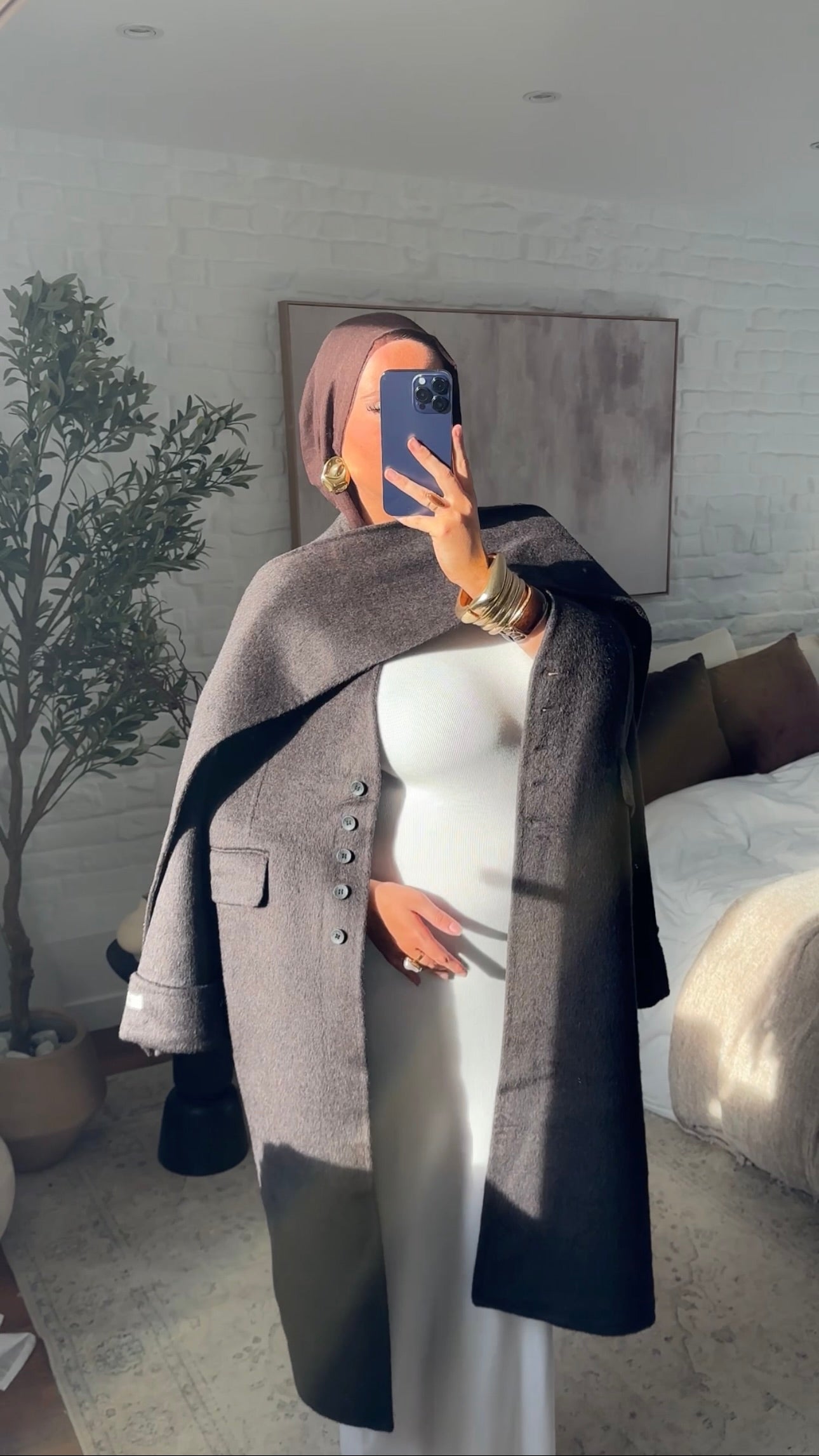 [GAMME LUXE] Manteau long en laine véritable ultra chaud à cape | Marron